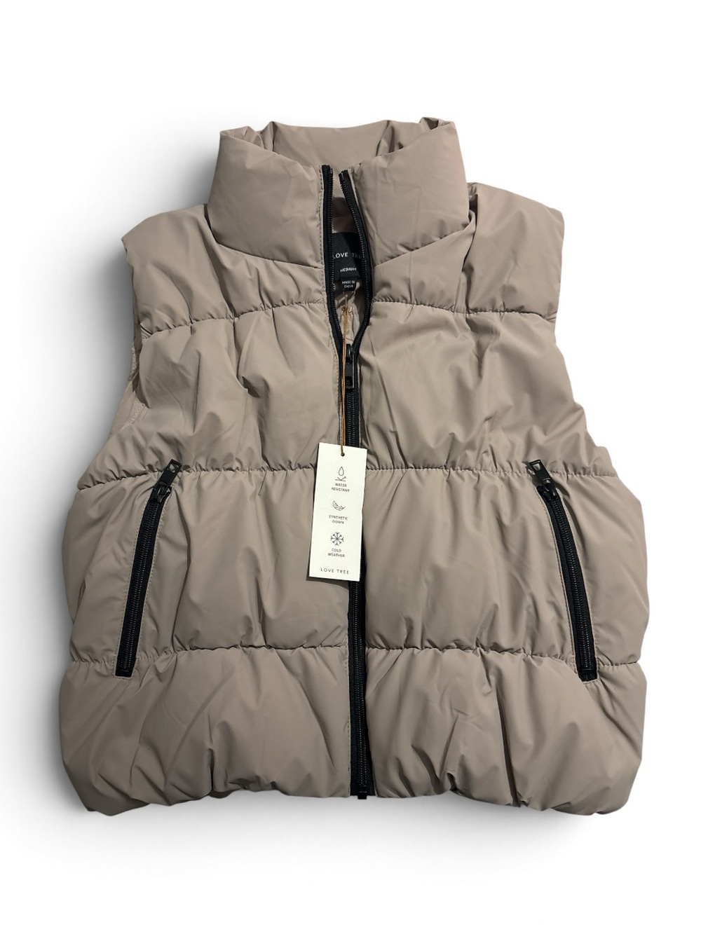 Lovetree Women’s taupe Puffer Vest New With Tags Medium Size